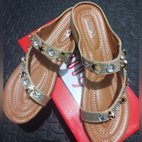 Rouge Helium Shoes - NEW Rouge Women sparkle gold embellished flat sandals